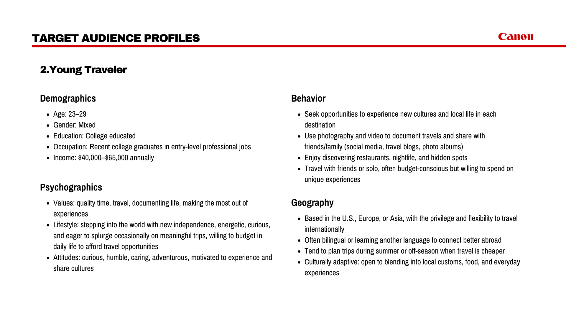 Target audience profile: the young traveler.