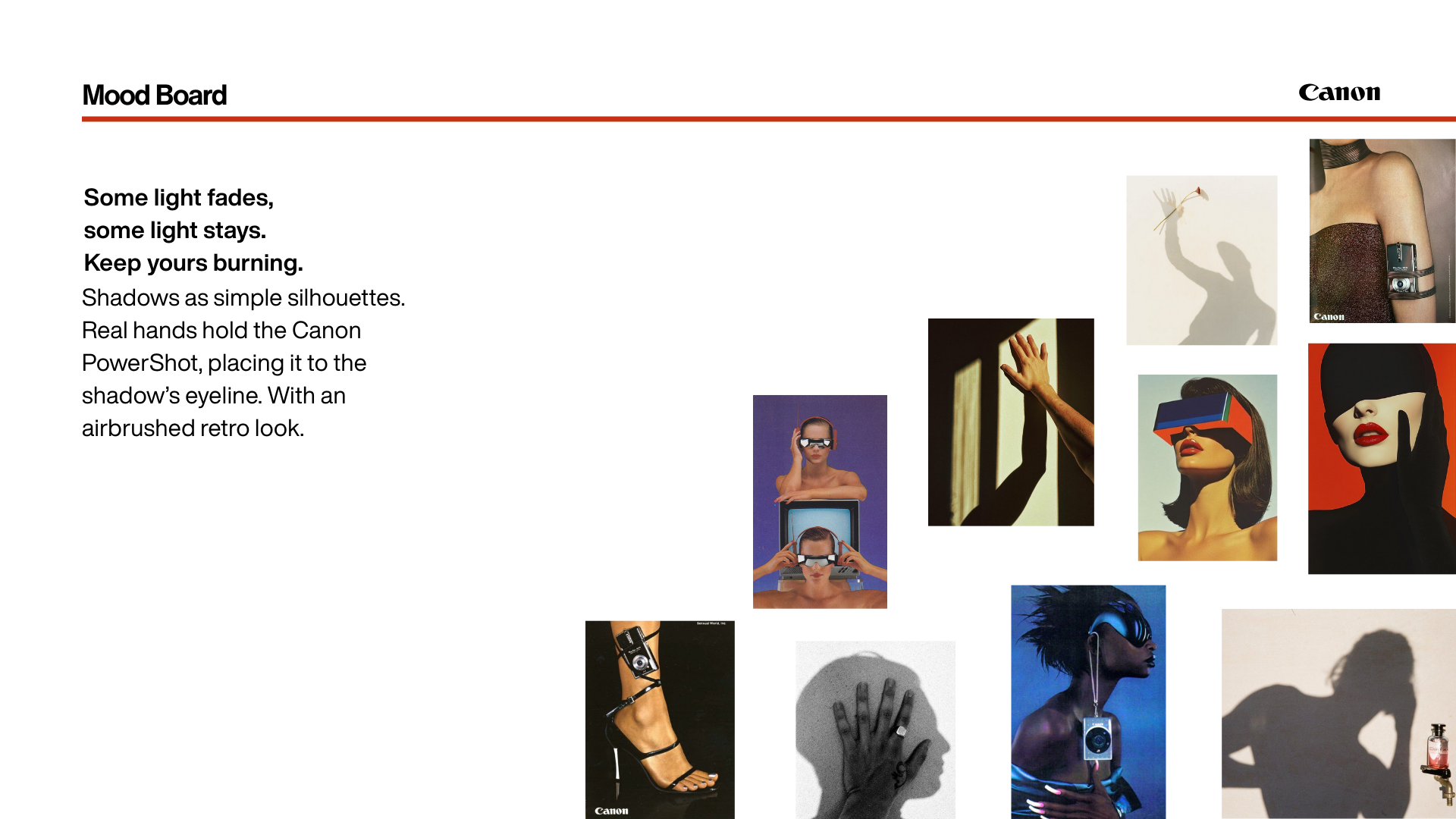 Print moodboard of silhouettes and shadows.